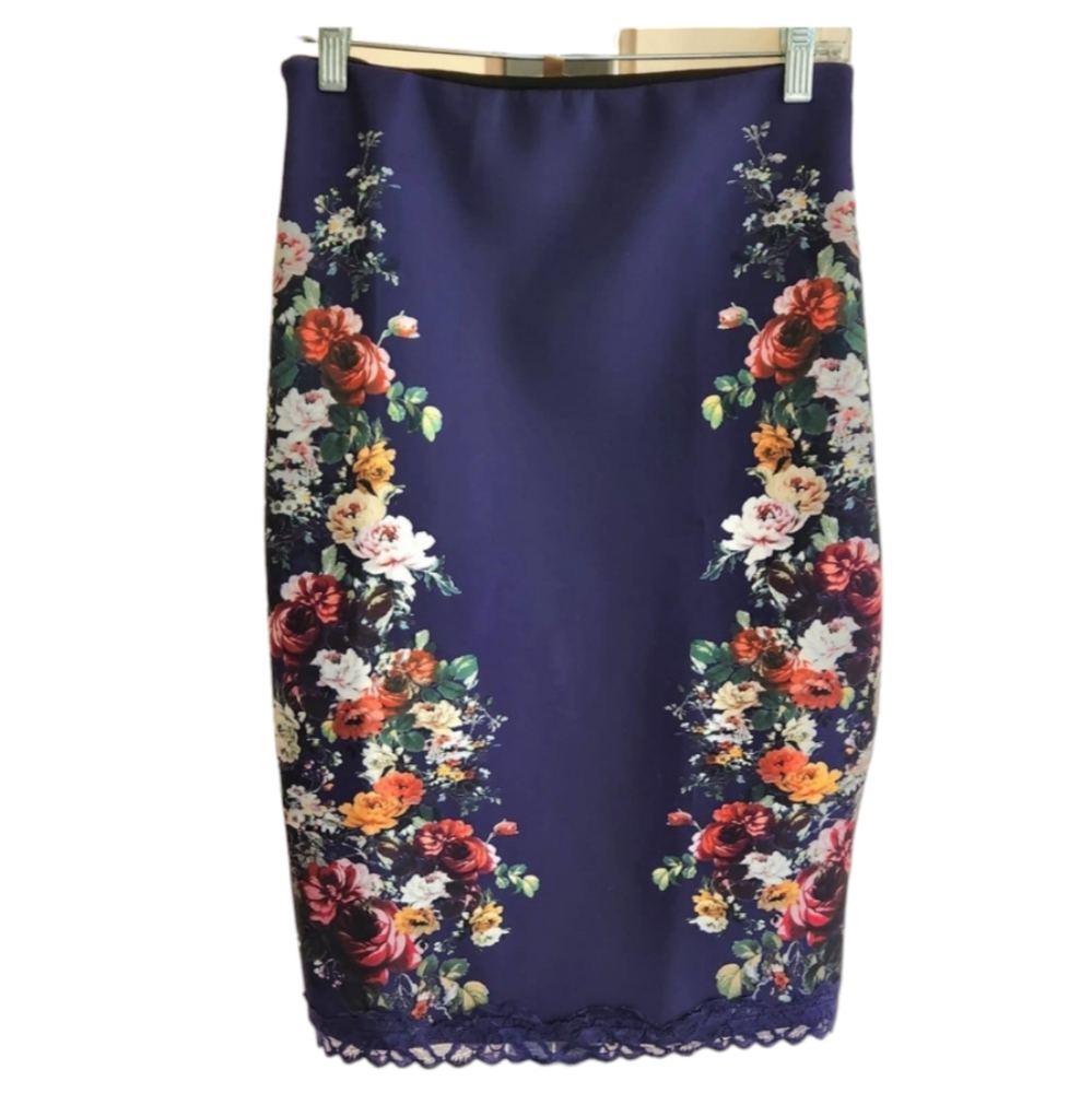 Zara Trafaluc floral print pencil knit skirt M